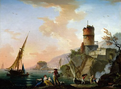 Uitzicht op een mediterrane haven door Charles Francois Lacroix de Marseille